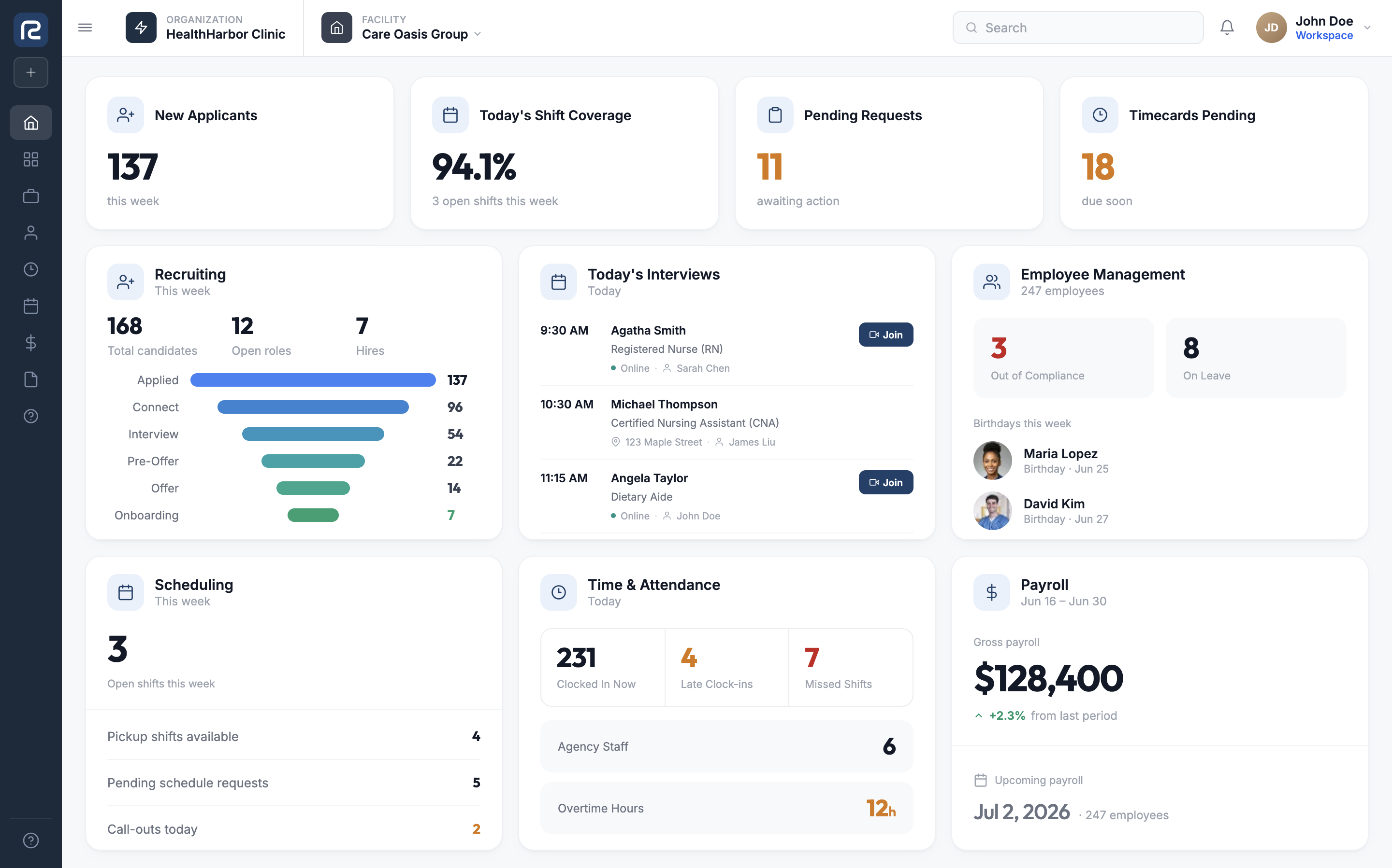 ROWS applications dashboard — candidate pipeline with JudyAI match scores